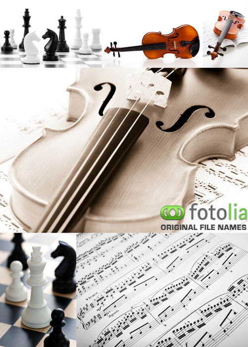 Stock Photo - Violin, Musical Notes and Chess #2