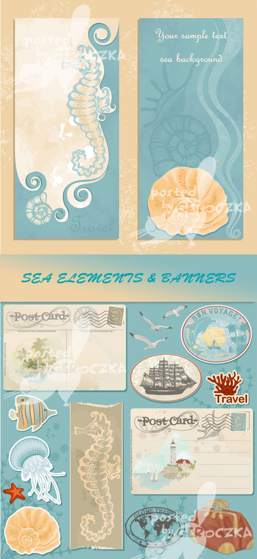 Sea elements and banners