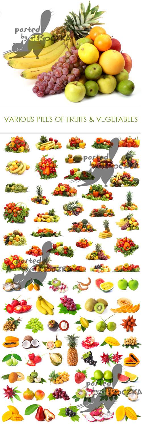 Various piles of fruits and vegetables