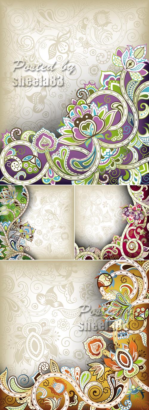 Indian Color Floral Cards Vector