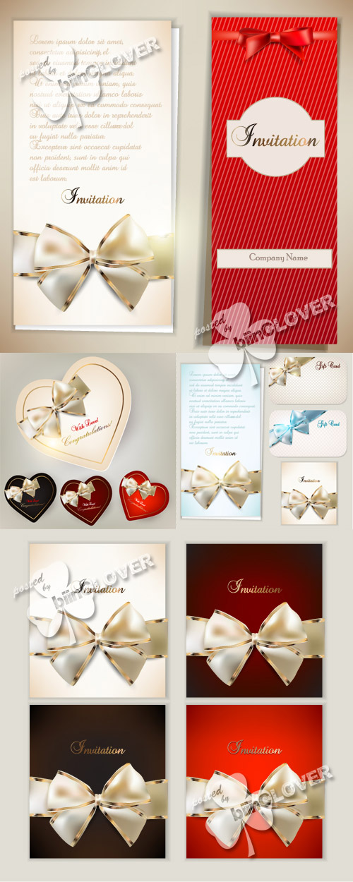 Invitations card with ribbons and bows 0234